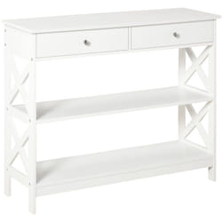 Console style table de drapier néo-rétro 2 tiroirs 2 étagères dim. 100L x 30l x 80H cm mdf blanc