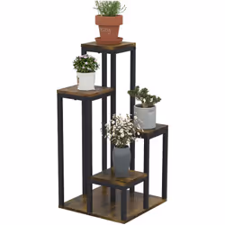 Ce magnifique support à fleurs style industriel 5 niveaux en acier époxy noir et aspect bois vous permettra de mettre en vale ...