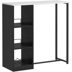 Homcom - Table de bar design contemporain - table haute 3 niches avec range-bouteilles - acier panneaux noir aspect marbre blanc