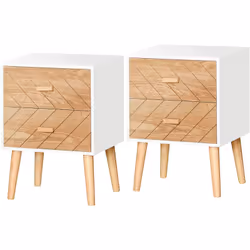 Ajoutez une touche chaleureuse scandinave à votre chambre en intégrant ce splendide lot de 2 chevets bicolore blanc et hêtre  ...