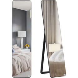 Homcom - Miroir sur pied et mural rectangulaire dim. 37L x 43l x 156H cm verre mdf noir