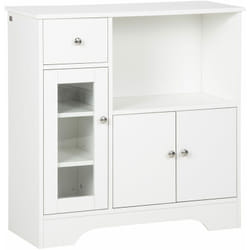 Buffet de cuisine meuble de rangement moderne avec porte en verre, tiroir, grande niche et étagères réglables, 80 x 30 x 82 cm, blanc