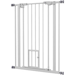 Pawhut - Barrière de sécurité animaux - longueur réglable dim. 74-80 cm - porte double verrouillage, ouverture double sens, petite porte -sans