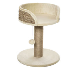 Arbre à chat griffoir 2 niveaux h. 49 cm - poteau sisal, plateforme observation, jeu de boule suspendue - jute polyester beige