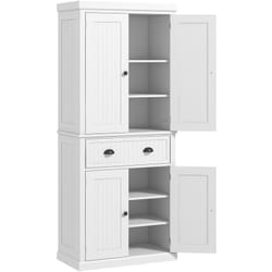 Buffet haut multi-rangement - 4 portes, grand tiroir - dim. 76L x 40l x 183H cm - panneaux mdf blanc