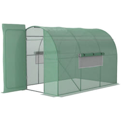 Serre de Jardin Tunnel 6 m² Acier galvanisé renforcé diamètre 2,5 cm + pe Haute densité fenêtres Porte Vert