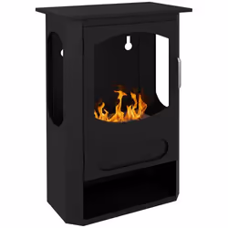 Cheminée bioéthanol design contemporain - range bûches - brûleur 12 L - contrôle de flamme et manche inclus - acier noir