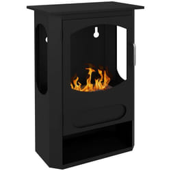 Cheminée bioéthanol design contemporain - range bûches - brûleur 12 L - contrôle de flamme et manche inclus - acier noir