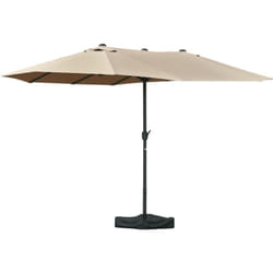Outsunny - Parasol de jardin xxl dim. 4,6L x 2,7l x 2,4H m ouverture fermeture manivelle pied & contrepoids inclus acier polyester haute densité kaki