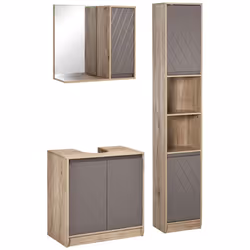 Ensemble de Meuble sous lavabo armoire avec miroir et meuble colonne - HOMCOM - Bois - 30x24x170cm - Gris