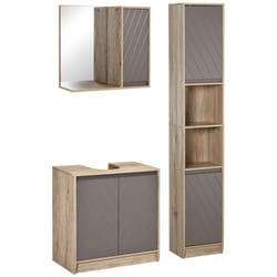 Ensemble de Meuble sous lavabo armoire avec miroir et meuble colonne - HOMCOM - Bois - 30x24x170cm - Gris