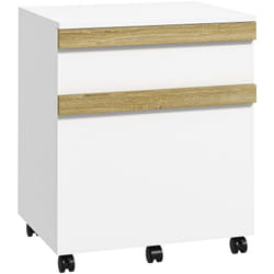 Vinsetto - Caisson de bureau rangement bureau sur roulettes tiroir coulissant et tiroir dossiers suspendus blanc aspect chêne clair