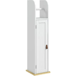 Kleankin - Support papier toilette - porte-papier toilette - armoire pour papier toilette - porte, 2 étagères, sortie papier blanc bois clair