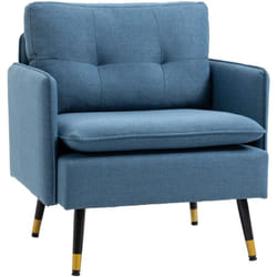 Homcom - Fauteuil style art-déco dossier effet capitonné piètement incliné effilé métal noir extrémités dorées tissu bleu