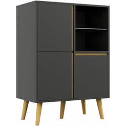 Homcom - Meuble tv Hi-fi sur pied design scandinave 3 portes 3 étagères 2 niches verre trempé bois gris