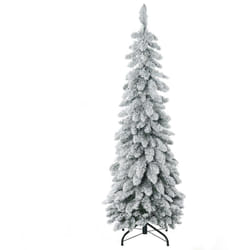 Arbre de Noël artificiel sapin de Noël avec support en acier 253 branches enneigées socle pliable hauteur 135 cm vert