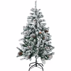 Sapin de Noël artificiel avec 28 pommes de pin arbre de Noël 269 branches enneigées support en acier socle pliable hauteur 12 ...