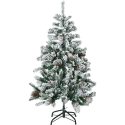 Sapin de Noël artificiel avec 28 pommes de pin arbre de Noël 269 branches enneigées support en acier socle pliable hauteur 120 cm vert