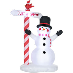 Outsunny - Bonhomme de neige gonflable avec pancarte 3 led, décoration gonflable de Noël pour l'extérieur et l'intérieur, hauteur 213 cm, polyester