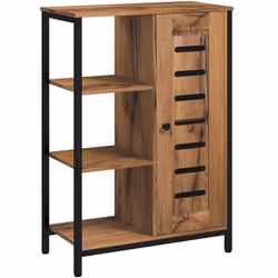 Kleankin - Meuble de salle de bain sur pied, meuble de rangement, design industriel, structure en acier, 3 étagères ouvertes, placard à 2 niveaux,
