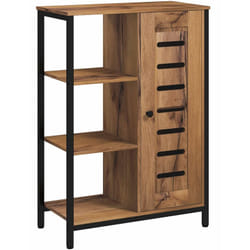Kleankin - Meuble de salle de bain sur pied, meuble de rangement, design industriel, structure en acier, 3 étagères ouvertes, placard à 2 niveaux,