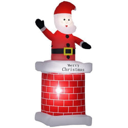 Père Noël gonflable avec cheminée lumineux LED hauteur 210 cm polyester imperméable rouge blanc noir