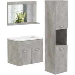 Kleankin - Ensemble 3 meubles salle de bain avec vasque - meuble sous-vasque suspendu, miroir, meuble colonne mural - aspect béton ciré