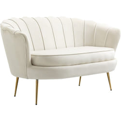 Canapé 2 places coquillage canapé design dim. 130L x 77l x 77H cm pieds dorés effilés velours crème