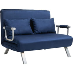 Homcom - Canapé-lit canapé convertible 2 places déhoussable grand confort 2 coussins fournis pieds accoudoirs métal suède bleu