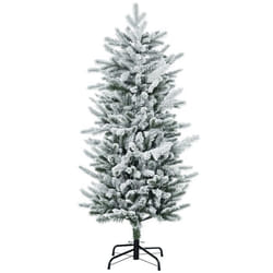 Sapin de Noël artificiel aspect enneigé Ø 60 x 135H cm 267 branches épines imitation Nordmann grand réalisme
