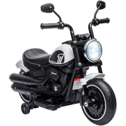 Homcom - Moto électrique enfant 6 v 3 Km/h effet lumineux roulettes amovibles repose-pied pédale métal pp blanc noir