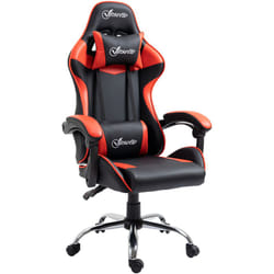 Fauteuil de bureau gamer style baquet racing - pivotant, inclinable - coussins tétière et lombaires inclus - revêtement pu rouge noir