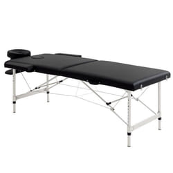 Table de massage pliable 3 zones hauteur réglable dim. 185L x 70l x 59-84H cm sac transport alu. synthétique PVC noir