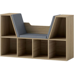 Homcom - Bibliothèque banc 2 en 1 design contemporain 6 casiers 3 coussins fournis 102L x 30l x 61H cm aspect chêne clair gris