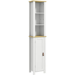 Kleankin - Meuble colonne rangement de salle de bain sur pied porte 2 étagères 3 niches aspect bois clair blanc