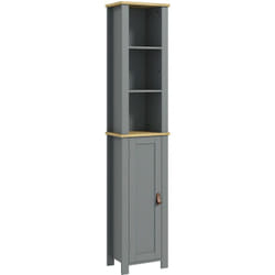 Kleankin - Meuble colonne rangement de salle de bain sur pied porte 2 étagères 3 niches aspect bois clair gris