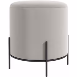 Tabouret rond style contemporain châssis piètement acier noir assise aspect velours gris clair