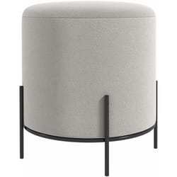 Tabouret rond style contemporain châssis piètement acier noir assise aspect velours gris clair