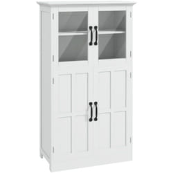 Buffet vitrine 4 portes 2 étagères style contemporain poignées métal noir mdf panneaux blanc