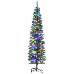 Sapin de Noël artificiel lumineux 150 LED multicolores Ø 50 x 180H cm 390 branches forme cyprès vert