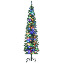 Sapin de Noël artificiel lumineux 150 LED multicolores Ø 50 x 180H cm 390 branches forme cyprès vert
