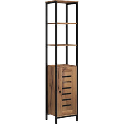 Kleankin - Meuble colonne rangement salle de bain style cosy dim. 37L x 30l x 167H cm 3 étagères porte ajourée acier noir aspect bois