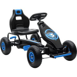 Homcom - Kart à pédales enfant Go kart Formule 1 Racing Super Power 5 aileron avant pneus gonflables caoutchouc noir bleu