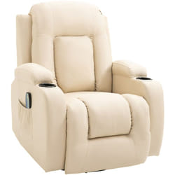 Homcom - Fauteuil de massage et relaxation électrique chauffant inclinable manuellement repose-pied télécommande crème