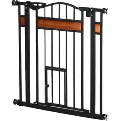 Barrière de sécurité animaux - longueur réglable dim. 74-80 cm - 2 portes verrouillables, ouverture double sens - sans perçage - acier noir pin