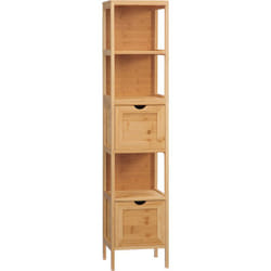Kleankin - Meuble colonne rangement salle de bain bambou design cosy naturel 2 tiroirs 3 niches h. 140 cm