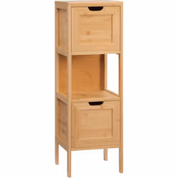 Ce magnifique meuble colonne de salle de bain en bambou équipé de 2 tiroirs et d'une niche ajoutera une touche cosy naturelle ...