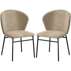 Lot de 2 chaises grand confort dossier enveloppant piètement acier noir revêtement tissu aspect lin marron clair