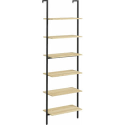 Homcom - tagère échelle bibliothèque style industriel H206 cm 6 étagères acier noir panneaux aspect bois clair