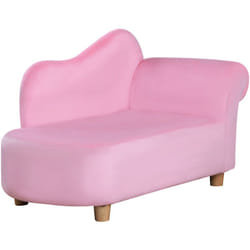 Homcom - Méridienne canapé enfant design girly piètement bois revêtement grande douceur toucher velours rose
